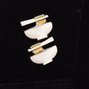 NEW set mini white enamel stud earrings in cute chopstick ramen noodle chopstick